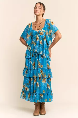 wholesale clothing flower printed chiffon maxi dress davi & dani
