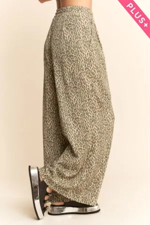 wholesale clothing plus waist string leopard printed long  pants davi & dani
