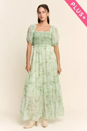wholesale clothing plus smocked square neck tiered floral maxi dress davi & dani