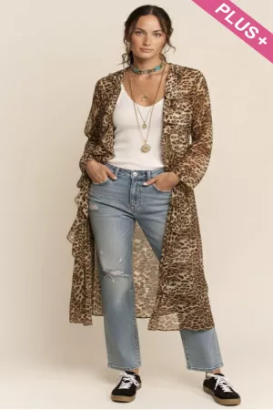 wholesale clothing plus animal print ruffled chiffon long cardigan davi & dani