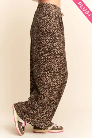 wholesale clothing plus waist string leopard printed long  pants davi & dani