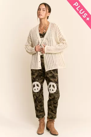 wholesale clothing plus open knit crochet button front sweater davi & dani