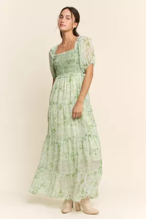 wholesale clothing smocked square neck tiered floral maxi dress davi & dani