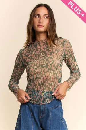 wholesale clothing plus metallic leopard sheer mesh top davi & dani