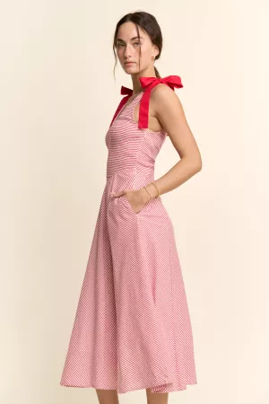 wholesale clothing stripe blocked tie straps midi dress davi & dani