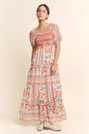 wholesale clothing flower printed chiffon maxi dress davi & dani