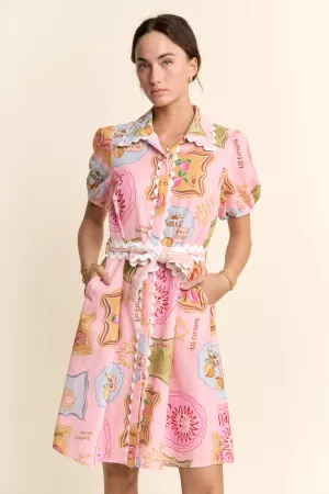 wholesale clothing printed linen ricrac trim shirt dress davi & dani