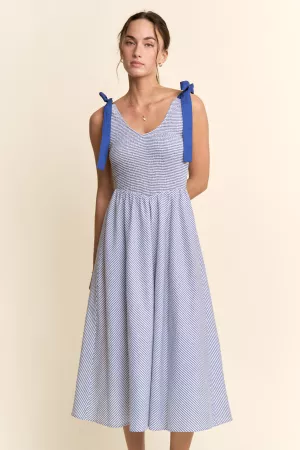 wholesale clothing stripe blocked tie straps midi dress davi & dani