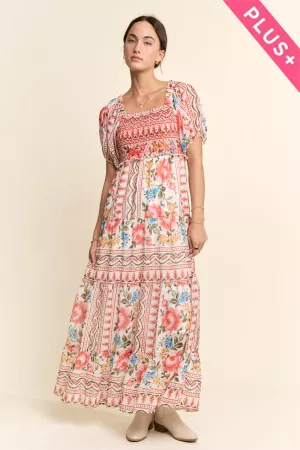 wholesale clothing plus flower printed chiffon maxi dress davi & dani