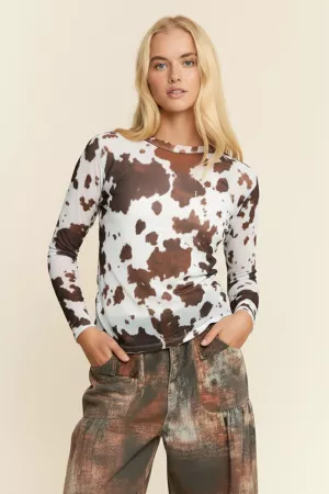 wholesale clothing cow print long sleeve mesh top davi & dani