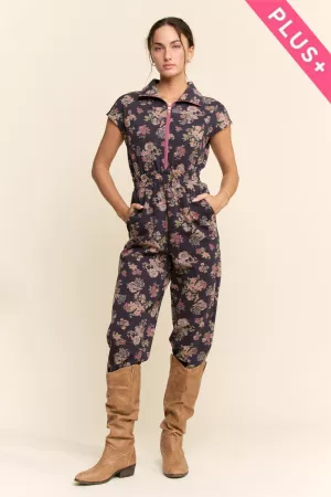 wholesale clothing plus printed scuba zipper front jumpsuit davi & dani