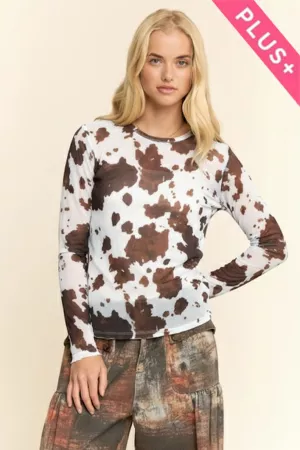 wholesale clothing plus cow print long sleeve mesh top davi & dani
