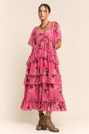 wholesale clothing flower printed chiffon maxi dress davi & dani