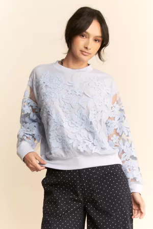 wholesale clothing sheer floral embroidered sweatshirt davi & dani