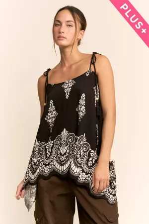 wholesale clothing plus contrast print handkerchief hem cami top davi & dani