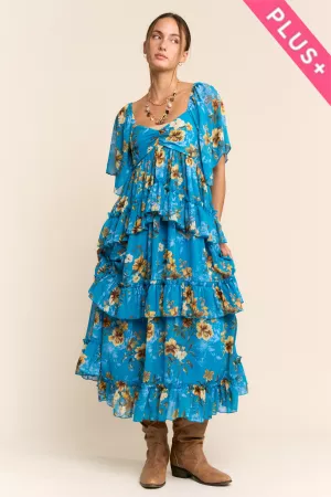 wholesale clothing plus flower printed chiffon maxi dress davi & dani