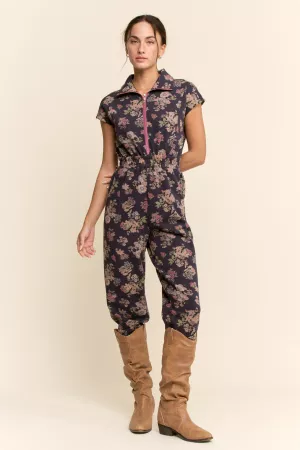 wholesale clothing printed scuba zipper front jumpsuit davi & dani