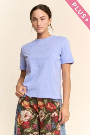 wholesale clothing plus rhinestone embellished relaxed crew neck tee davi & dani