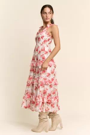 wholesale clothing garden floral ruffle smock shoulder midi dress davi & dani