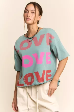 wholesale clothing garment washed love printed short sleeve top davi & dani