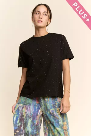 wholesale clothing plus rhinestone embellished relaxed crew neck tee davi & dani