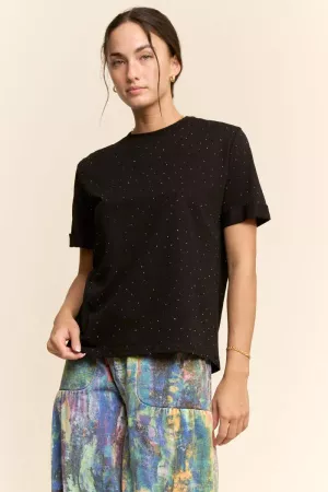 wholesale clothing rhinestone embellished relaxed crew neck tee davi & dani