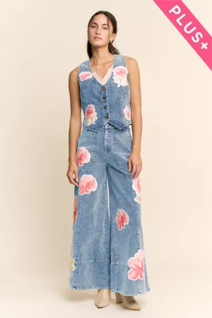 wholesale clothing plus sleeveless floral patchwork denim vest davi & dani