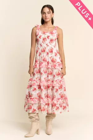 wholesale clothing plus garden floral ruffle shoulder midi dress davi & dani