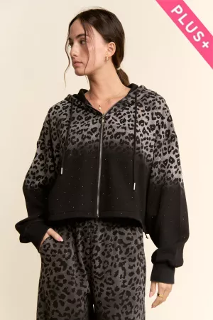 wholesale clothing plus long sleeves drawstring zip up hooded jacket davi & dani