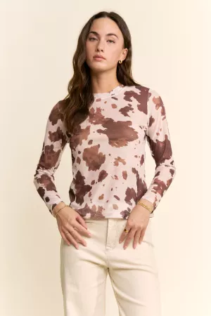 wholesale clothing cow print long sleeve mesh top davi & dani