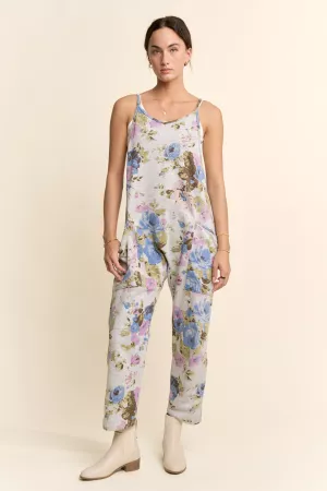 wholesale clothing flower printed french terry pants back jumpsuit davi & dani