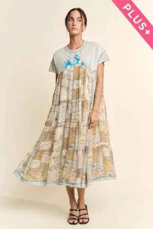 wholesale clothing plus angel printed french top bottom midi dress davi & dani