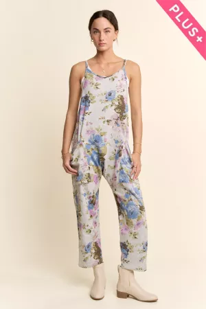 wholesale clothing plus flower printed terry pants back jumpsuit davi & dani