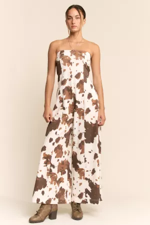 wholesale clothing cow print strapless wide leg jumpsuit davi & dani