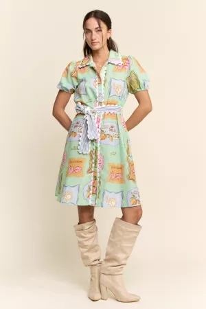 wholesale clothing printed linen ricrac trim shirt dress davi & dani