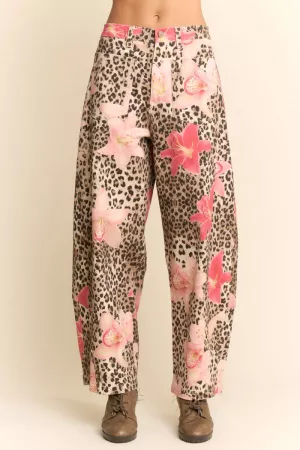 wholesale clothing leopard floral print relaxed wide leg pants davi & dani