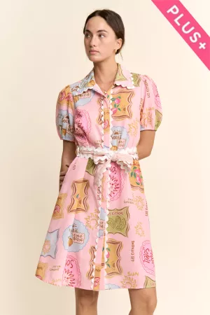 wholesale clothing plus printed linen ricrac trim shirt dress davi & dani