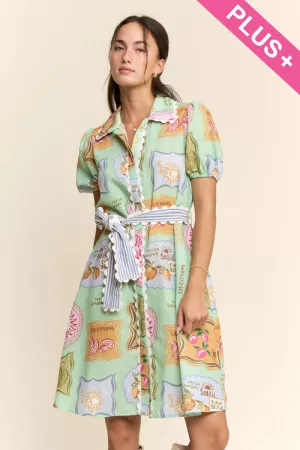 wholesale clothing plus printed linen ricrac trim shirt dress davi & dani