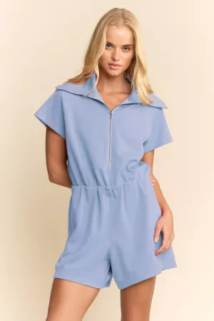 wholesale clothing short sleeve zip front collared casual romper davi & dani