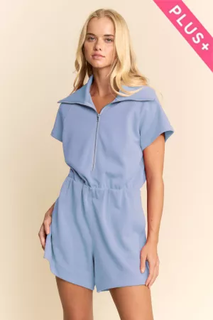 wholesale clothing plus zip front collared casual romper davi & dani