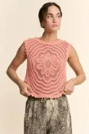 wholesale clothing crochet crop tank top sleeveless open lace floral davi & dani