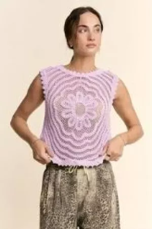 wholesale clothing crochet crop tank top sleeveless open lace floral davi & dani