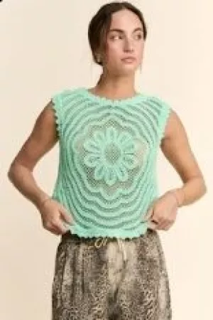 wholesale clothing crochet crop tank top sleeveless open lace floral davi & dani