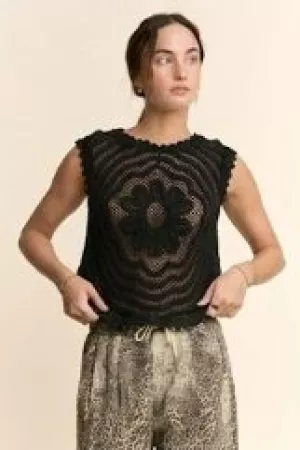 wholesale clothing crochet crop tank top sleeveless open lace floral davi & dani