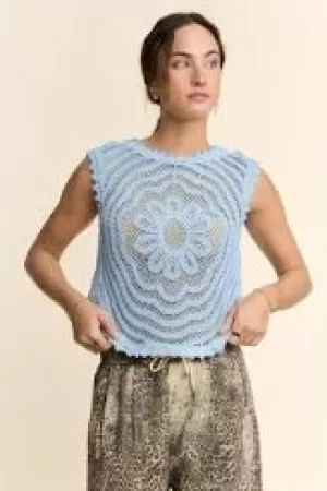 wholesale clothing crochet crop tank top sleeveless open lace floral davi & dani