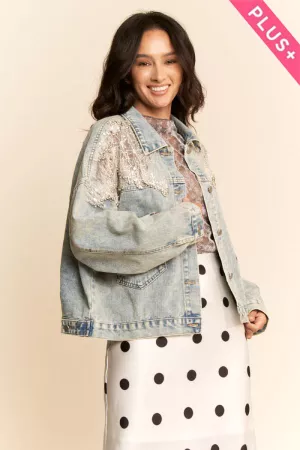 wholesale clothing plus mesh stitching button down denim jacket davi & dani