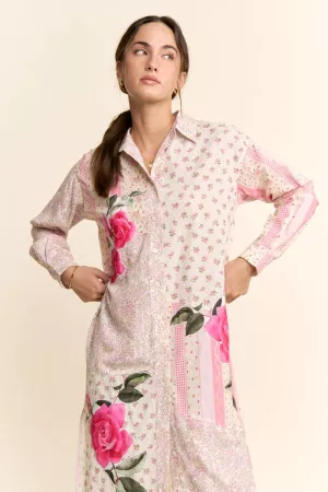 wholesale clothing printed flower patched maxi duster shirt top davi & dani