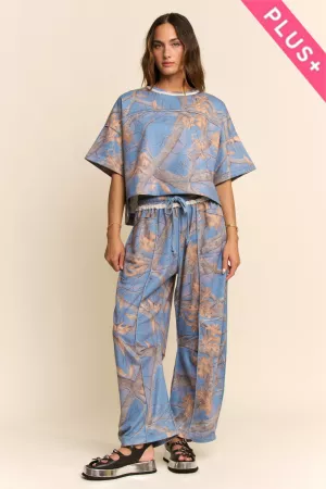 wholesale clothing plus camo print lounge top and tie leg pants set davi & dani