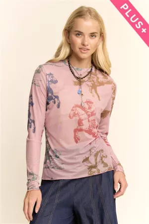 wholesale clothing plus running horse camo printed mesh top davi & dani