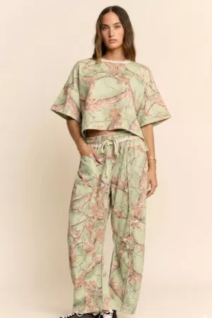 wholesale clothing camo print lounge top and tie leg pants set davi & dani